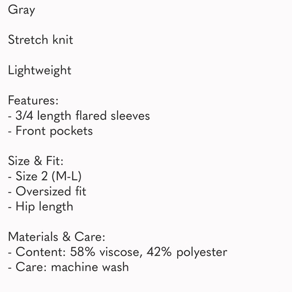 Aritzia Babaton Williams Gray Oversized Cardigan Sweater Open Front Flare Wide - Picture 10 of 10